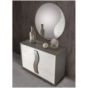 Dormitor Twin, alb/gri, pat 160x200 cm, dulap cu 2 usi culisante, 2 noptiere, comoda