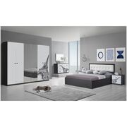 Dormitor Eiffel, alb/negru, pat 160x200, comoda, dulap, noptiere
