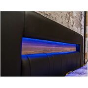 Dormitor Mozart, sonoma/negru, pat 180x200 cm, dulap cu 2 usi culisante, comoda, 2 noptiere