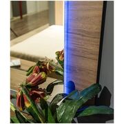 Dormitor Mozart, sonoma/negru, pat 180x200 cm, dulap cu 2 usi culisante, comoda, 2 noptiere