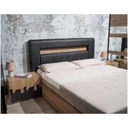 Dormitor Mozart, sonoma/negru, pat 180x200 cm, dulap cu 2 usi culisante, comoda, 2 noptiere