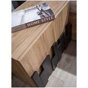 Dormitor Mozart, sonoma/negru, pat 180x200 cm, dulap cu 2 usi culisante, comoda, 2 noptiere