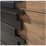 Dormitor Mozart, sonoma/negru, pat 180x200 cm, dulap cu 2 usi culisante, comoda, 2 noptiere