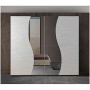 Dormitor Twin, alb/gri, pat 160x200 cm, dulap cu 2 usi culisante, 2 noptiere, comoda