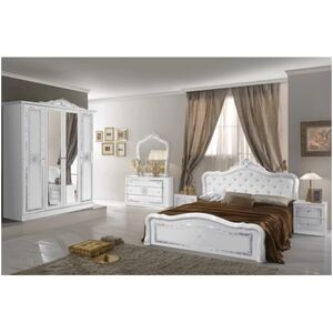 Dormitor Luisa, Alb, Pat 160x200 cm, Dulap cu 4 usi, Comoda, 2 Noptiere