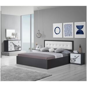 Dormitor Eiffel, alb/negru, pat 160x200, comoda, dulap, noptiere