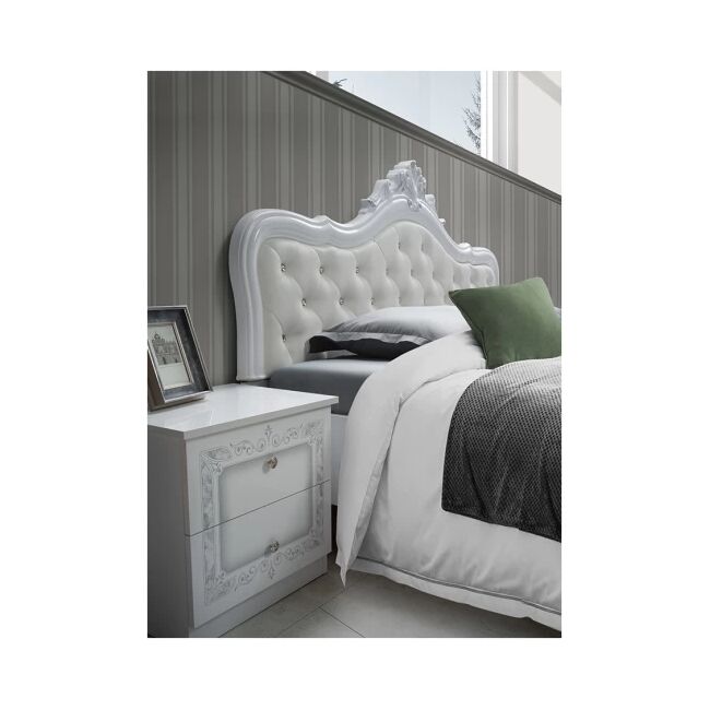 Dormitor Luisa, Alb, Pat 160x200 cm, Dulap cu 4 usi, Comoda, 2 Noptiere